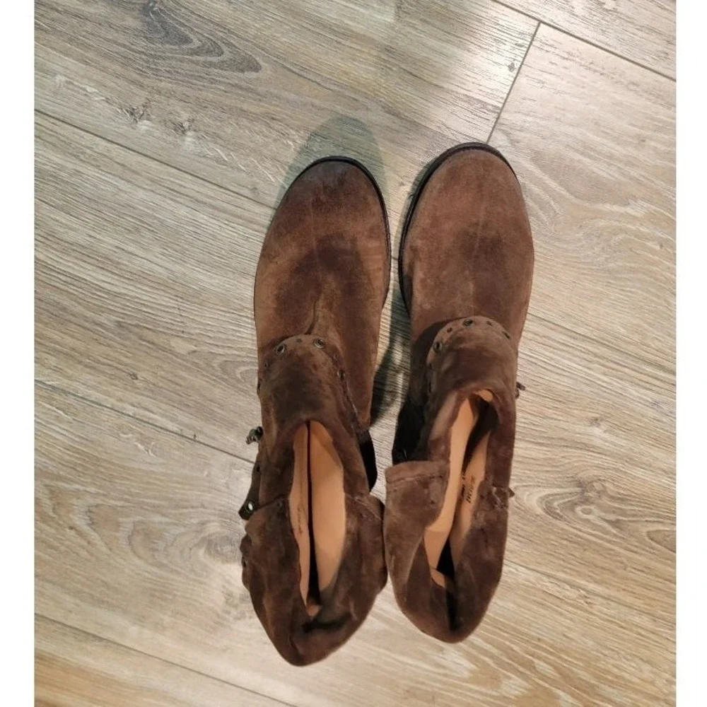TRASK Suede Cuff Ankle‎ Boots Sz 10M Distressed Boho Rustic Brown